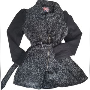 Womens Miss London size L Pea coat Gray and black.